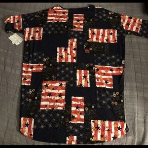 USA Flag Red/Wh/Blue LuLaRoe “Randy” TShirt womens sz L 3/4 sleeves NEW